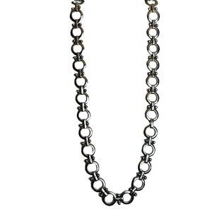 Vintage 90s Gunmetal Silver Chain Link Long Necklace Edgy Layering